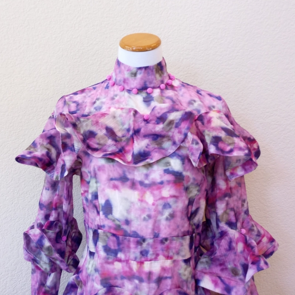 Beulah Lavender Floral Ruffled Long Sleeve Mini Dress - Picture 6 of 10